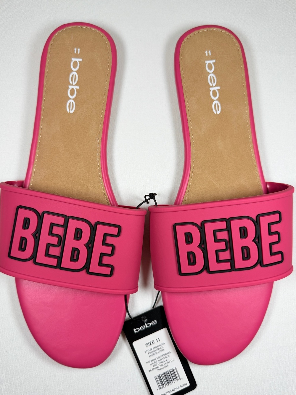 Bebe Fuchsia Pink Logo Slide Sandals Size 11 NWT